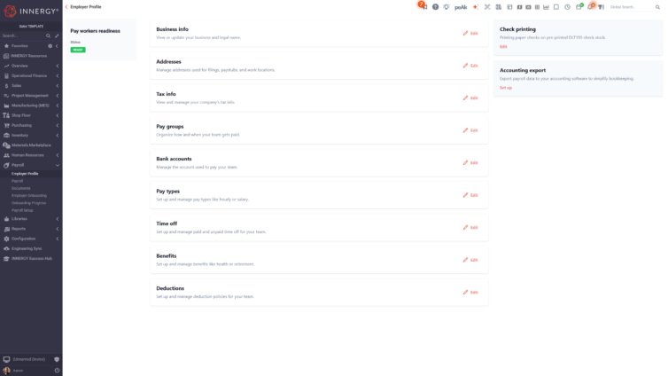 screenshot of payroll